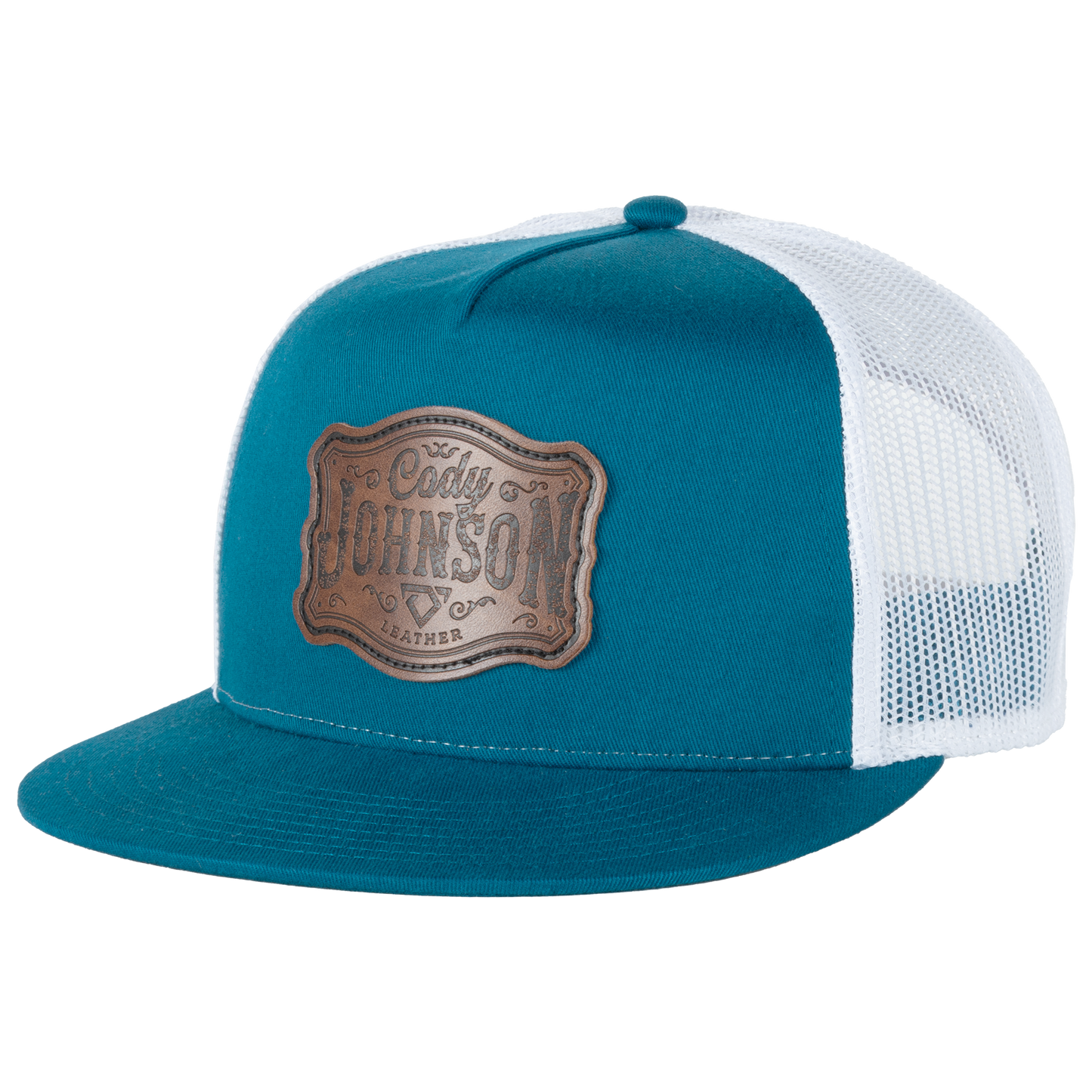 baseball hat-teal/white-leather Cody patch