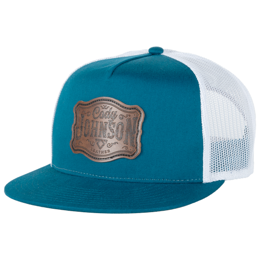 baseball hat-teal/white-leather Cody patch